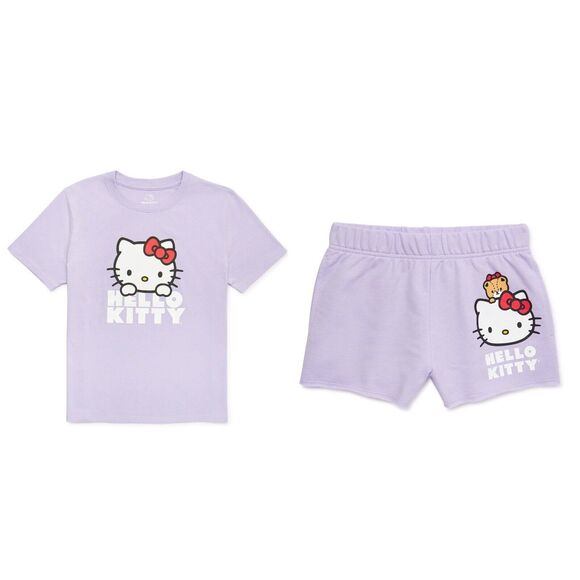 Sanrio Hello Kitty Tiny Chum Purple T Shirt Shorts 2 Piece Outfit Set Size M 7/8 - Picture 1 of 12